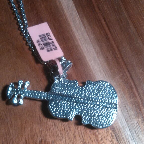 Abalone and White Crystal Silvertone Pendant Stainless Steel Necklace - Picture 6 of 9